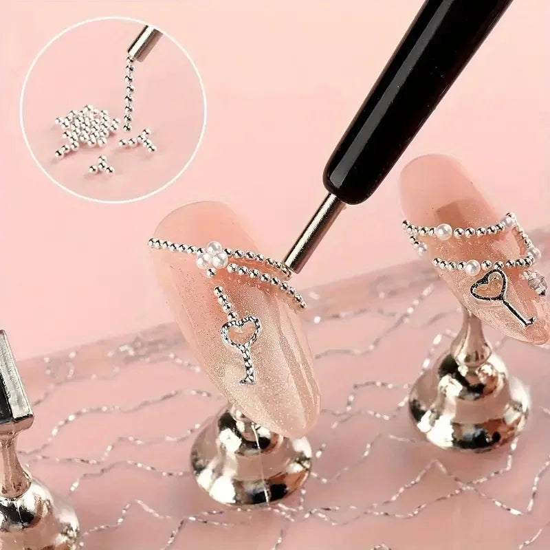 12Grids Mini Caviar Beads Nail Art Decorations Metal Gold/Silver Micro Ball Nail Charms Magnetic Pen 0.5~3mm Ball Nail Jewelry