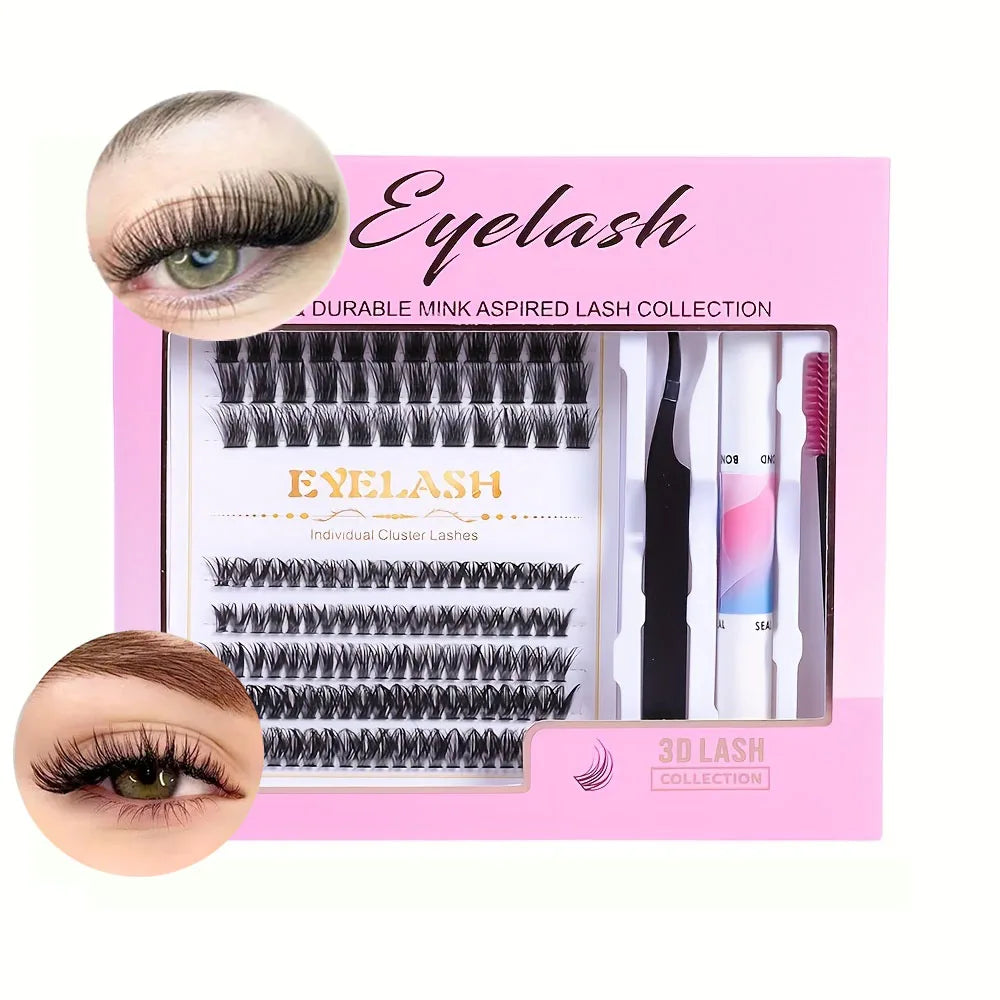 1 box of 160 DIY eyelash extension kit, containing 160 complete clusters of false eyelashes, packaged in a delicate gift box, in