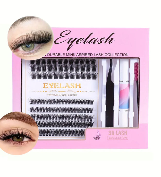 1 box of 160 DIY eyelash extension kit, containing 160 complete clusters of false eyelashes, packaged in a delicate gift box, in