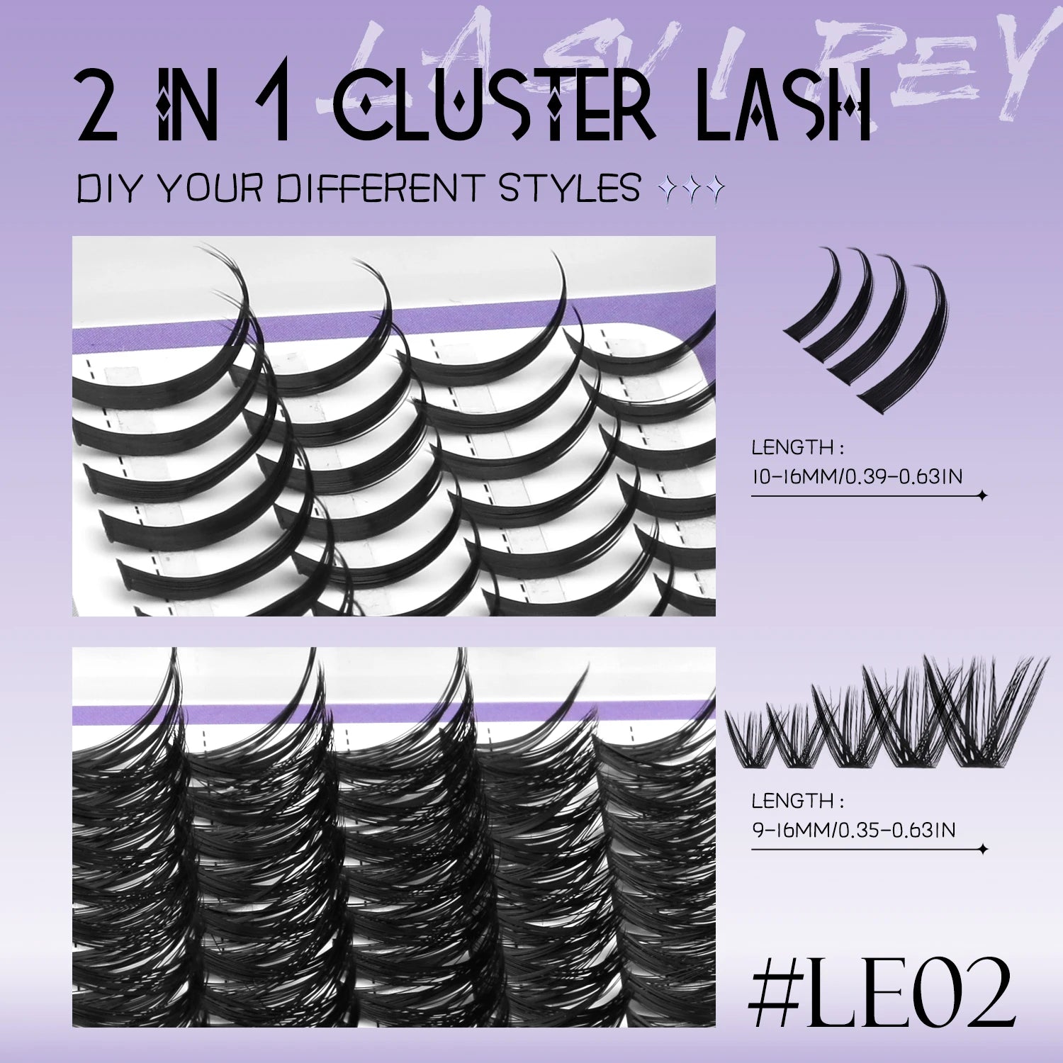 LASVIREY Fluffy Lash Clusters DIY Spiky Cluster Lashes Mixed Tray Individual Lashes Extension Natural Thick Faux Mink Lashes