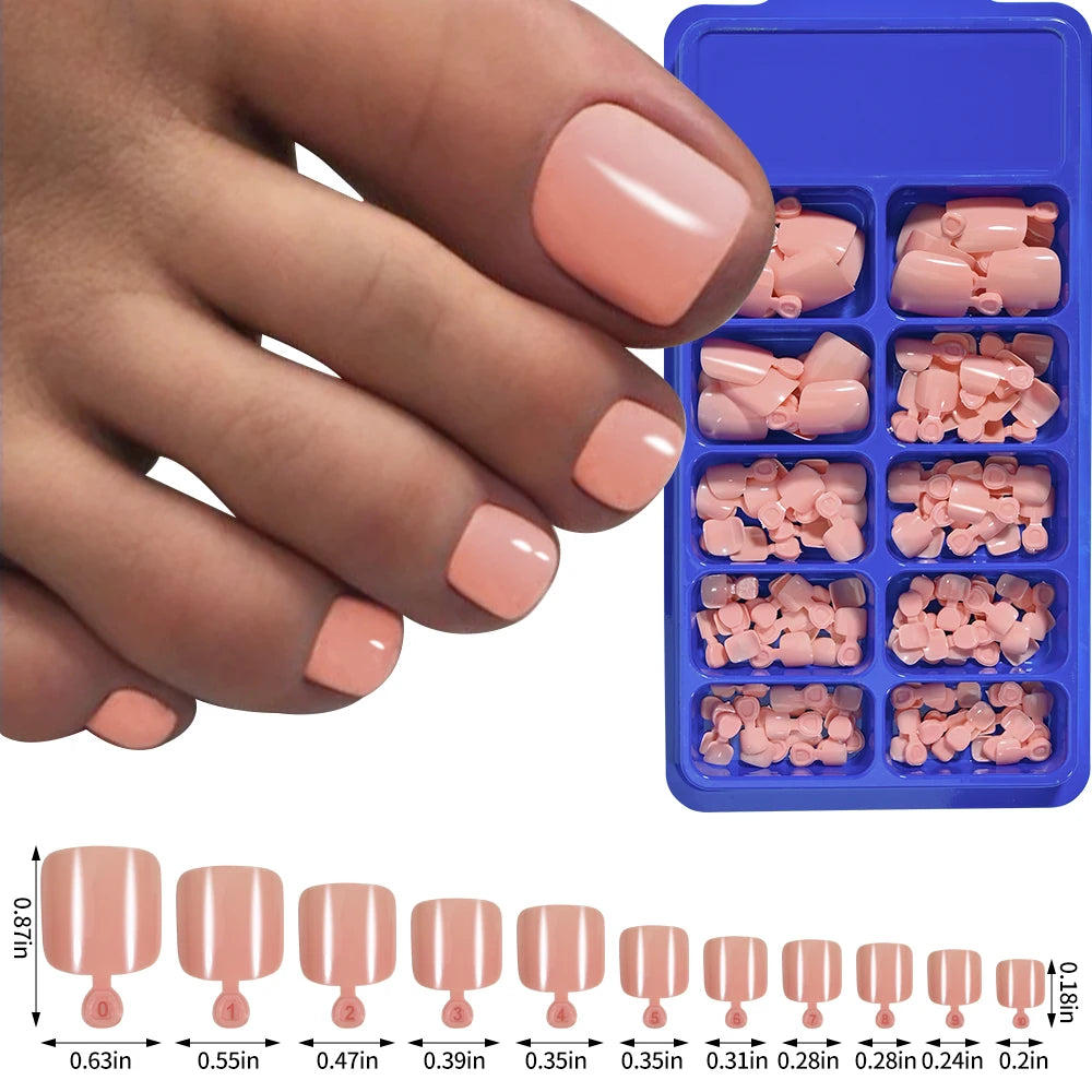 100pcs Fake Toenail Natural White Press On Toe Foot Full Cover Square Nails Art Tips Artificial Acrylic False Nail Manicure Tool