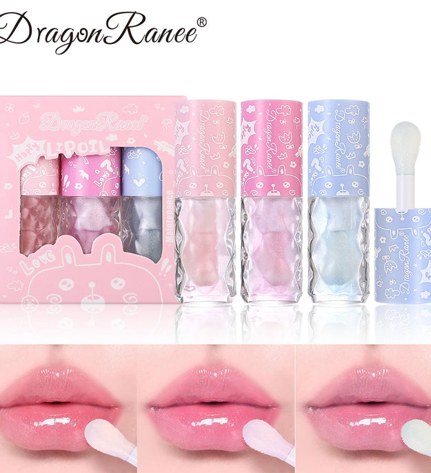 Three Lip Oil Set, Water-Glossy Mirror Moisturizing Lip Gloss, Hydrating and Coloring, Autumn and Winter Lip Gloss, Moisturizing, Versatile Whitening Lip Oil