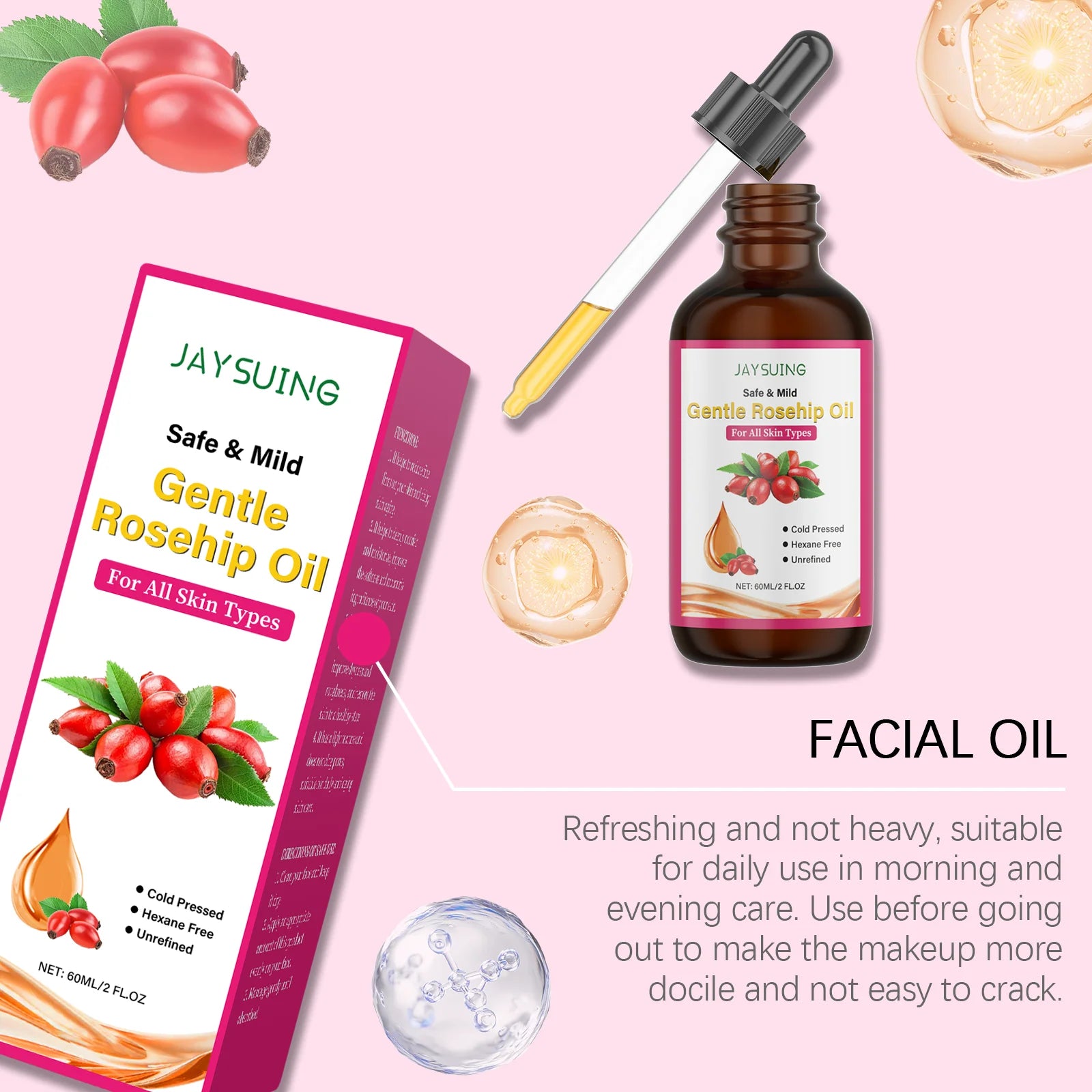Rosehip Oil for Face Organic Anti-Aging Acne Scar Treatment Fade Fine Line Lifting Firming Moisturizer Wrinkle Reduction Essence