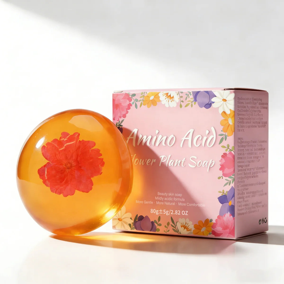 80g Natural Handmade Amino Acid Flower Soap with Coconut Oil Moisturizing Brightening Solid Cleansing and Bath Soap