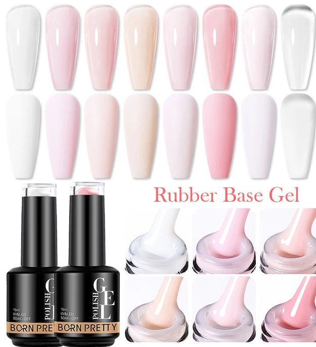 BORN PRETTY Milky Pink Rubber Base Gel Nail Polish Glitter 15ml Semi-Permanent Varnish Soak Off Self Leveling UV LED Gel