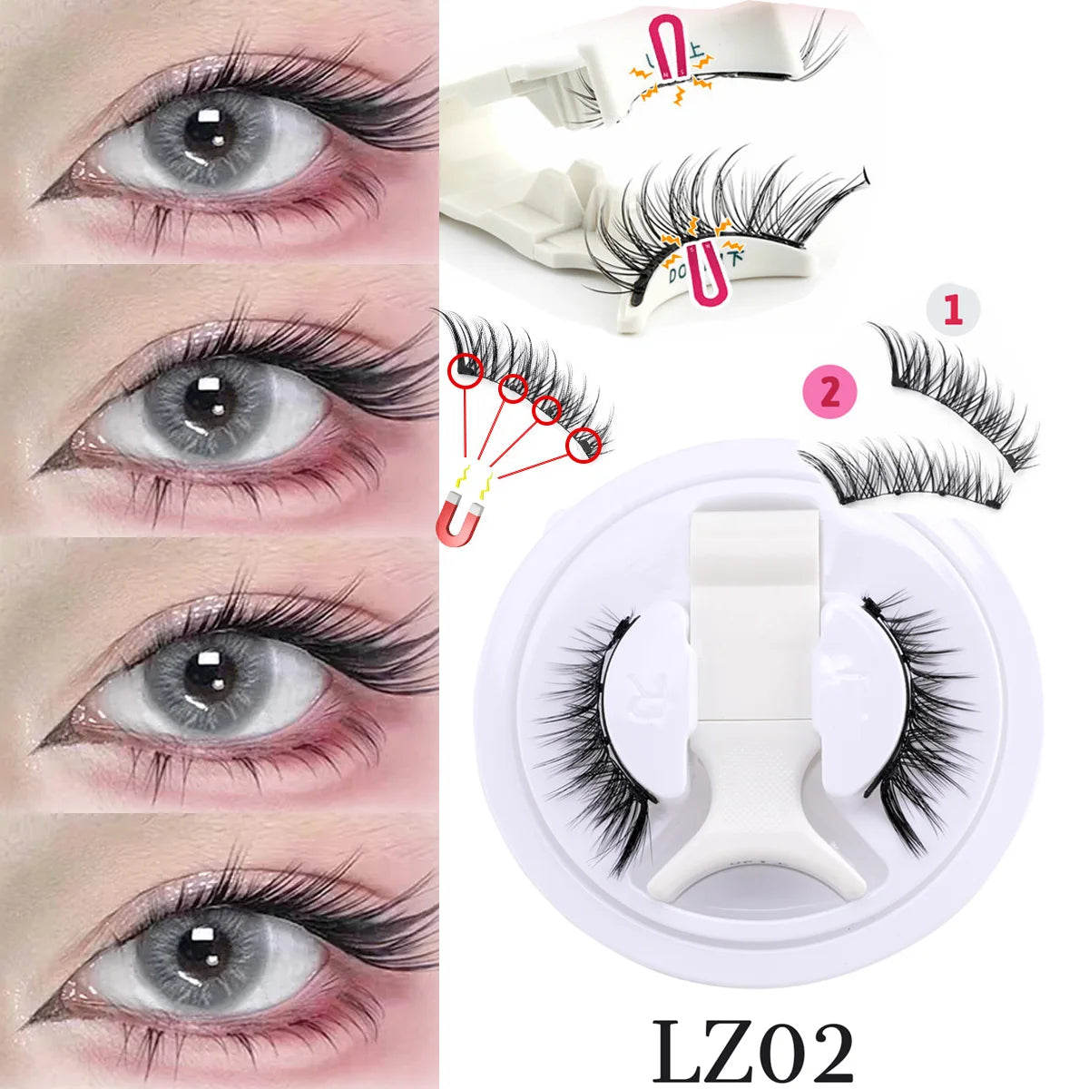 3D Fluffy Mink Magnetic Lashes Kit - 1 Pair Winged Anime Natural False Eyelash Extension No Glue Needed Magnet Band Makeup Tool