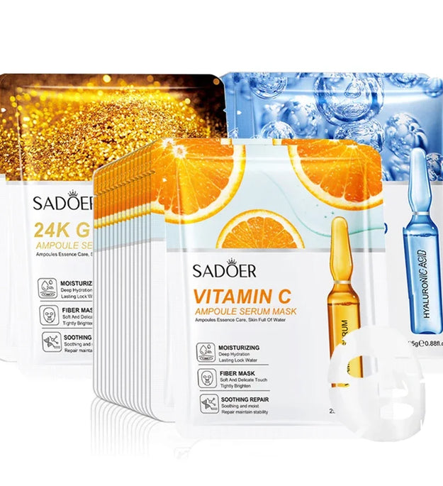 15pcs 24K Gold Hyaluronic Acid Face Mask Facial Firming Moisturizing Anti Wrinkle Whitening Facial Masks Skin Care Products