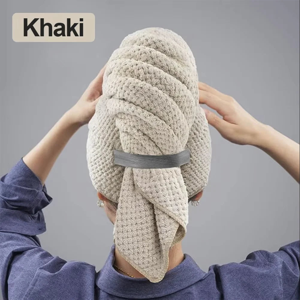 Microfiber Hair Towel Extra Large Wrap Quick Dry Hair Towel Wrap With Elastic Band , Ultra Absorbent Soft Hair Towel Wrap Turban