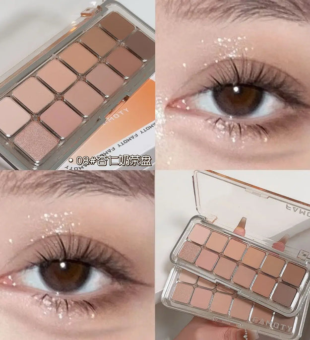 12-Color Low Saturation Matte Eyeshadow Palette Tea Apricot Earth Tones Long Lasting All-Matte Eye Makeup for Daily Use