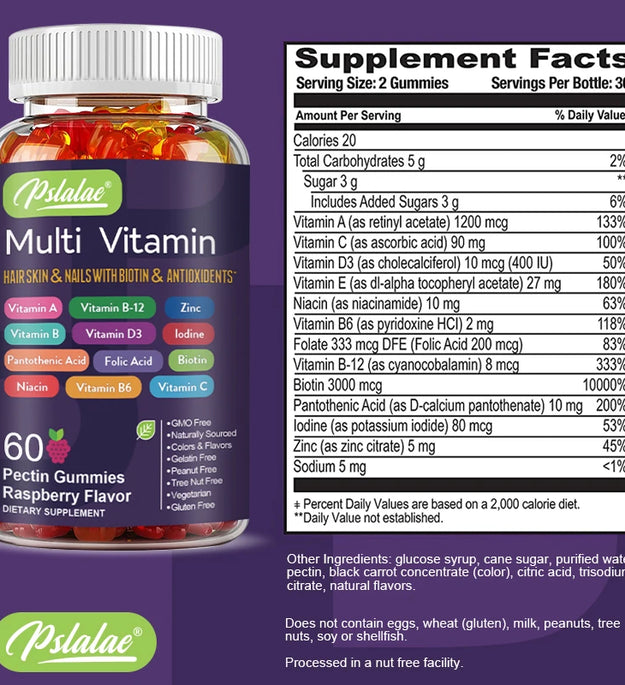 Multivitamin Gummies - with Vitamins and Minerals - Enhances Energy Levels, Immune Support, Antioxidant