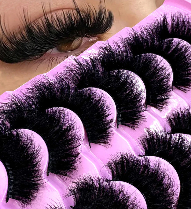 7 Pairs 15-25mm 3D Mink Lashes Bulk Faux with Custom Box Wispy Natural Mink Lashes Pack Short Wholesales Natural False Eyelashes