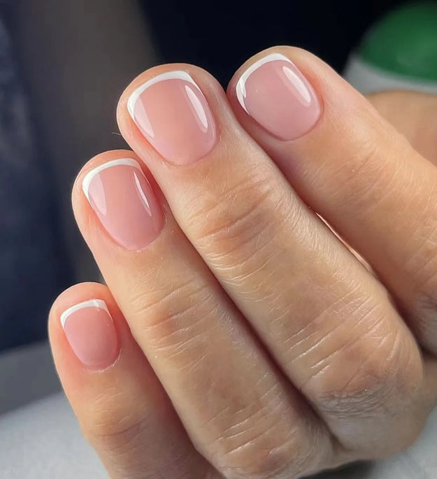 24Pcs Simple Square Head Fake Nail with Jelly Glue Pink White Gradient French Press on False Nails Short Full Cover Nail Tips