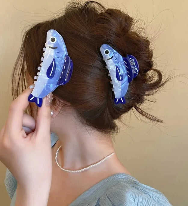 1Pcs Creative Ocean Sardine Hair Clip Cute Shark Texture Ponytail Holder Female Hair Ornament Clip - BlissFully
