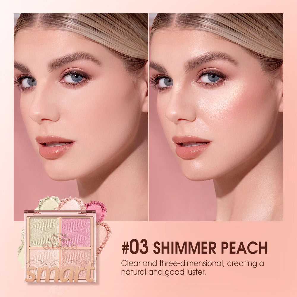 O.TWO.O Highlighter Blush Makeup Palette Waterproof Long Lasting Lighten Skin Shimmer Contour Makeup Bronzer Cosmetics