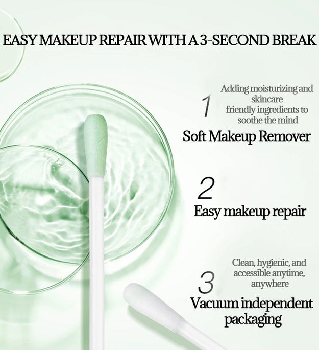 ikAllANT Makeup Remover Cotton Swabs - 25 pieces-Pre-soaked with Cleansing Liquid, Foldable for Instant Use, Beauty Cleaning,