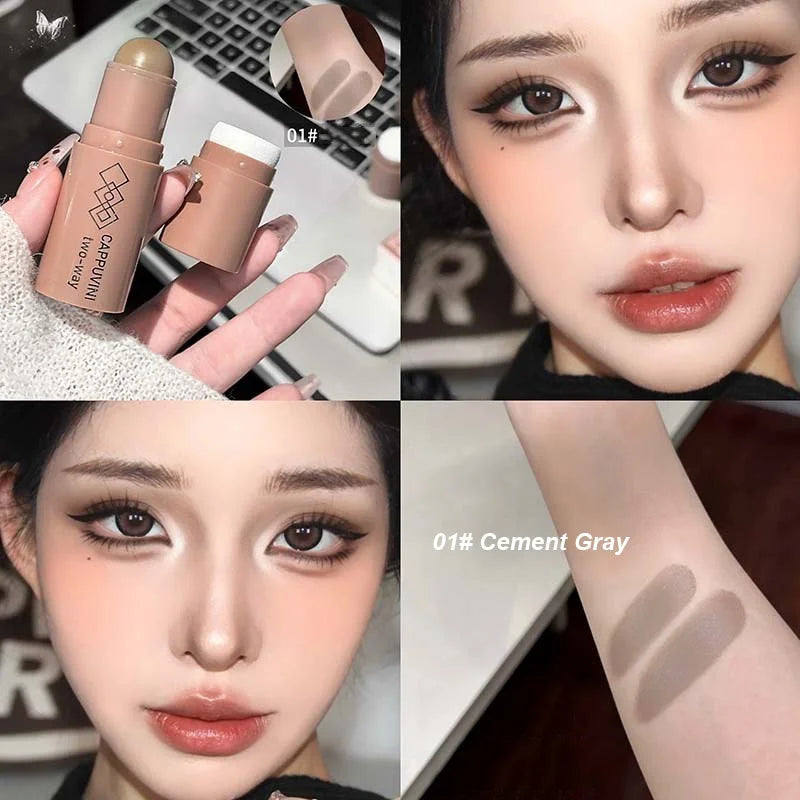 Double-head Face Bronzer Contour Stick Cream Makeup Light Dark Shadow Lasting Concealer Facial Brighten Contouring With Brush