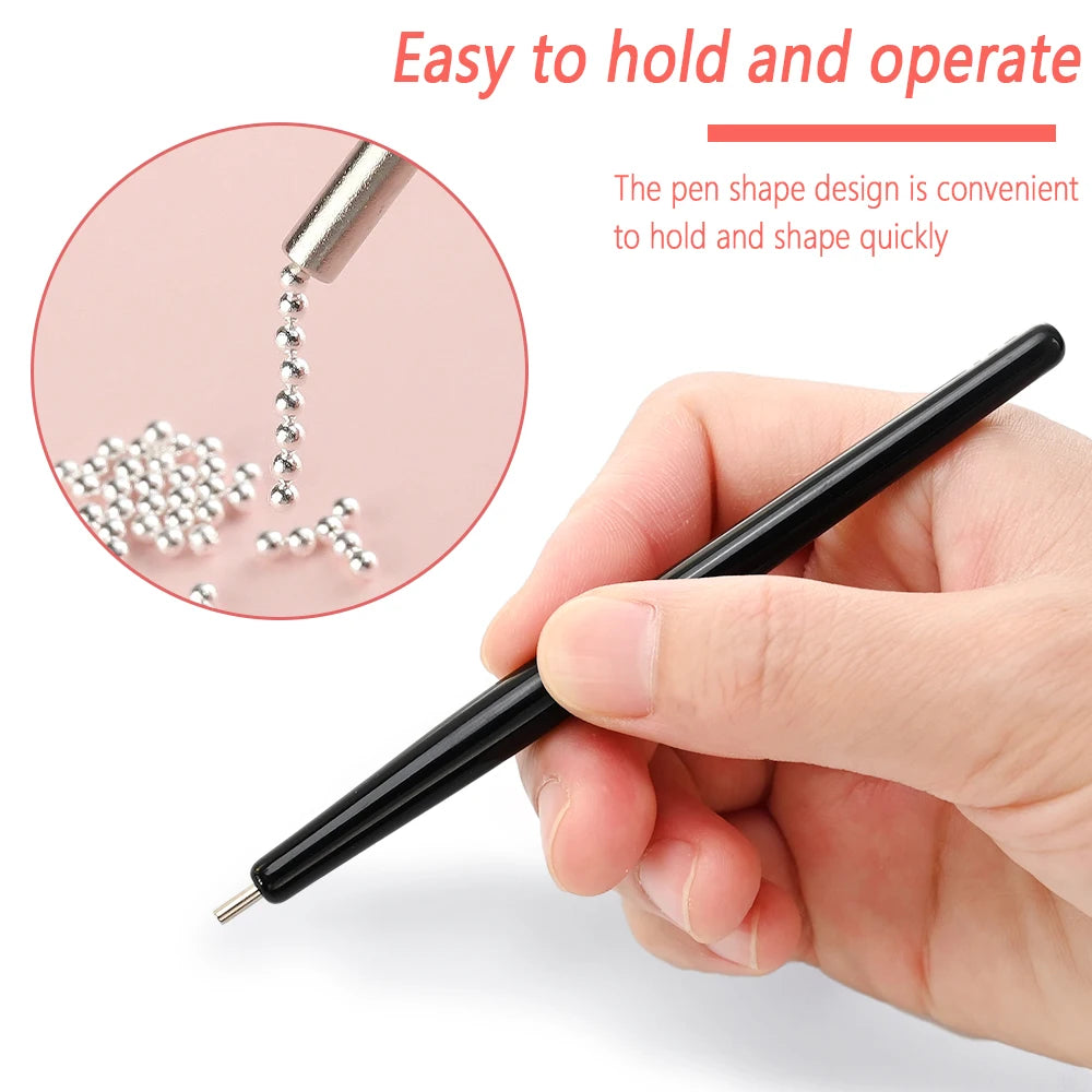 12Grid Gold/Silver Mini Caviar Beads Nail Art Decorations Metal Micro Balls Nail Charm with Magnetic Pen 3D Mini Caviar Nail Gem