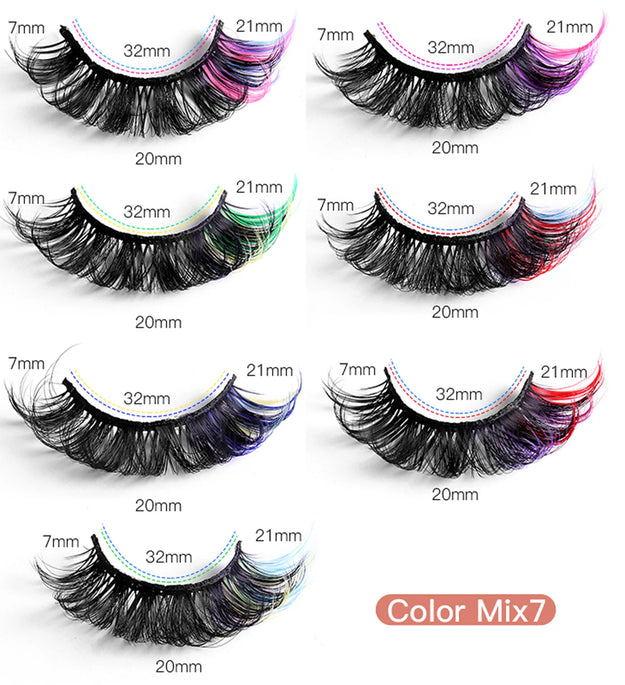7 Pairs Colored Eyelashes Fluffy Faux Mink Lashes With Color, D Curl Volume Dramatic Long Thick Volume Fake Eye Lash