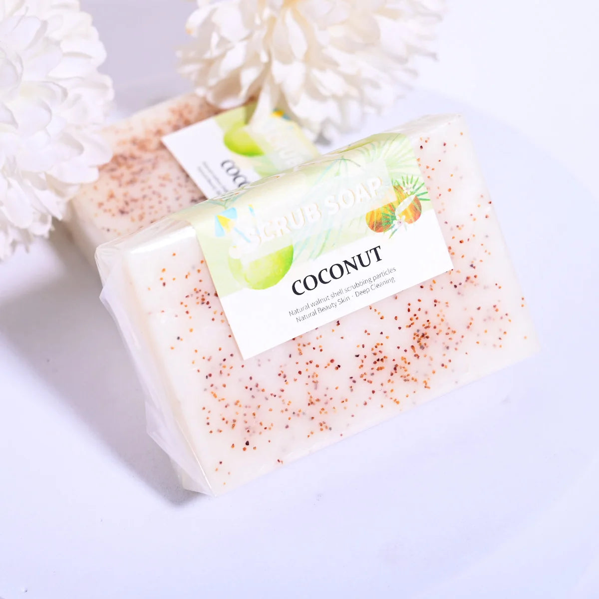 M+Natural Coconut Milk Soap with Frosted Particles, Bright White Essential Oil, Hand Made Soap, Hand Moisturizing, 100% Organic