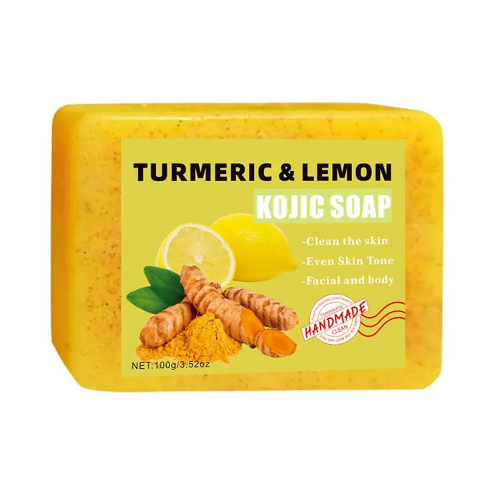 1/2PCs Lemon Turmeric Kojic Acid Soap Bar, Turmeric Soap Bar Brighten Even Skin Vitamin E, Gentle Lemon Soap For Face, Body Wash