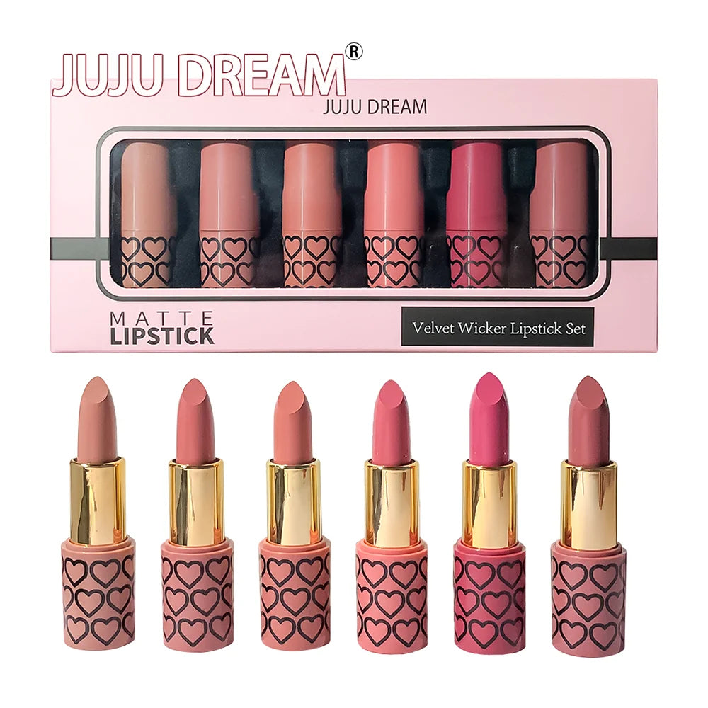 6 Colors Lipstick Set Matte & Glitter Velvet, Waterproof Long-Lasting, Easy Apply, Unisex Gift for Daily, Party, Xmas, Halloween