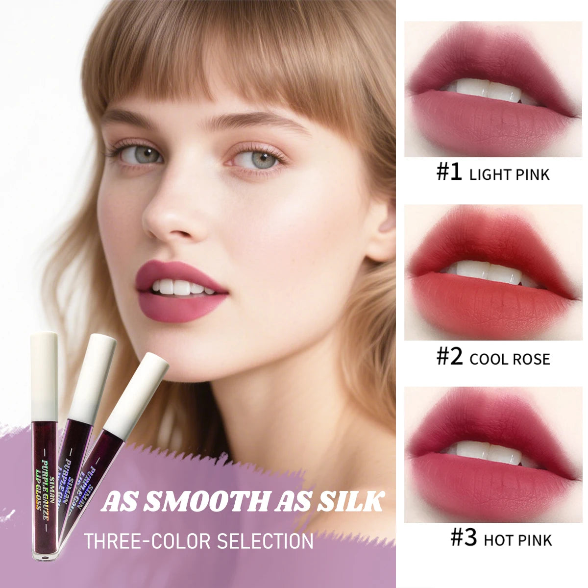 Tear-drop style lip gloss, water-resistant matte liquid lip color, rose pink, does not stick to the cup, quick-drying makeup