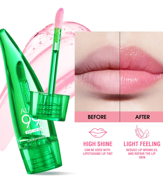 langmannni Aloe Vera Moisturising Lip Gloss Warm Feeling Colour Changing Lip Glaze Long Lasting Moisture Lip Oil