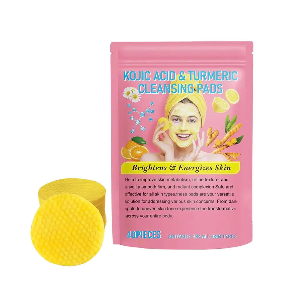 40/50pcs Turmeric Kojic Acid Cleansing Pads Exfoliating Pads Facial Sponges For Cleansing Exfoliating Daily Cleansing Skin Care - BlissFully