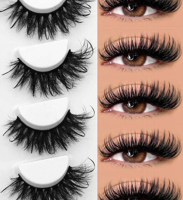 GROINNEYA Fluffy Eyelashes 3D Mink False Lashes Fluffy Soft Cross Manga Lashes Wispy Volume Mink Lashes Dramatic Makeup