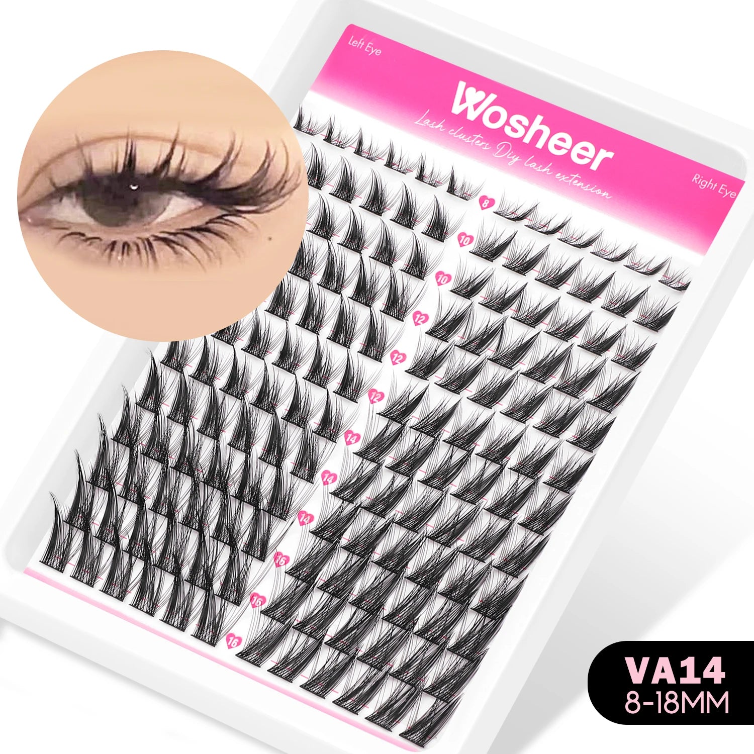 WOSHEER Manga Lash Clusters Kit Cat Lashes with Lash Bond & Seal Cluster Eyelash Extensions Mixed Tray Eyelash Clusters Kit