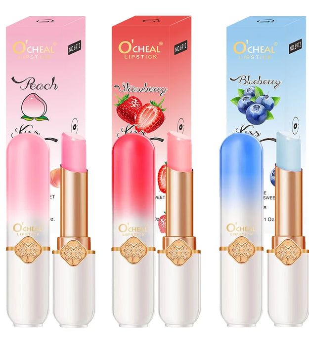 O'CHEAL Color Fruit Lipstick Peach Temperature Changing Lip balm Moisturizing Waterproof Long Lasting Moisturizes Lip Balm