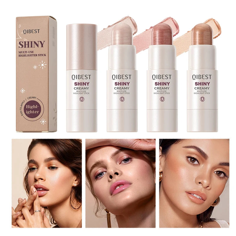 QIBEST 3-Color Pearl Shimmer Highlighter Stick Clear and Lively Watery Glow Moisturizing Face Highlighter Stick