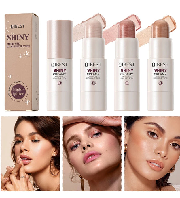 QIBEST 3-Color Pearl Shimmer Highlighter Stick Clear and Lively Watery Glow Moisturizing Face Highlighter Stick