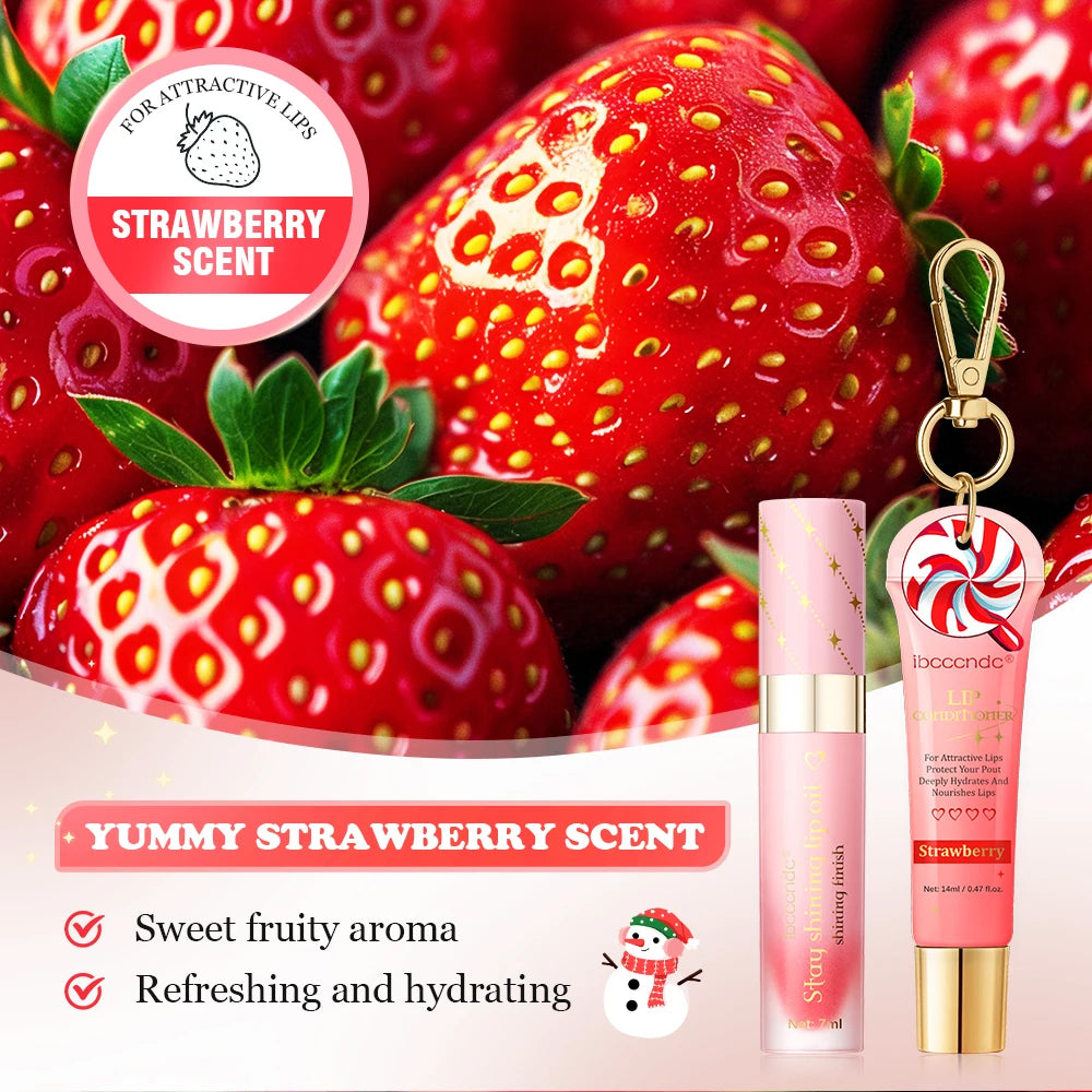 Christmas Lip Combo Lip oil and Lip Balm Set Long Lasting Moisturizing Lip Gloss Deep Hydrates Skin Care Gift for Women