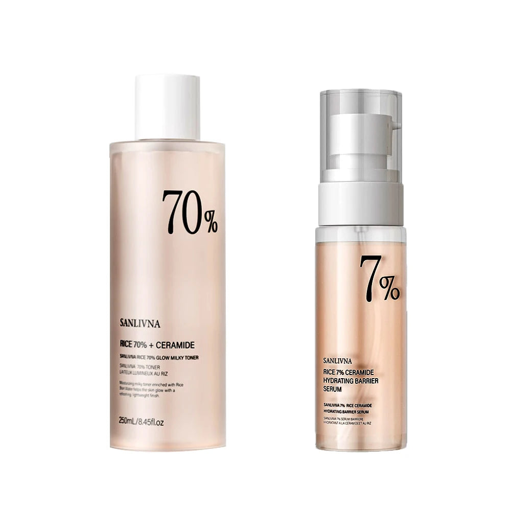 Rice Toner 70% Rice Extract Serum with Niacinamide, Rice Cleansing Foam, Deep Cleansing, Moisturizer for Dry Skin, Skin Care Set - BlissFully