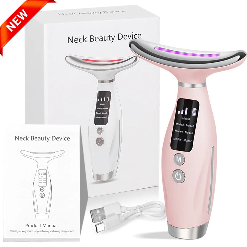 New EMS Micro-current Neck Face Beauty Device 7 Color Facial Massager for Enhanced Face Neck and Shoulder Care with Vibrating