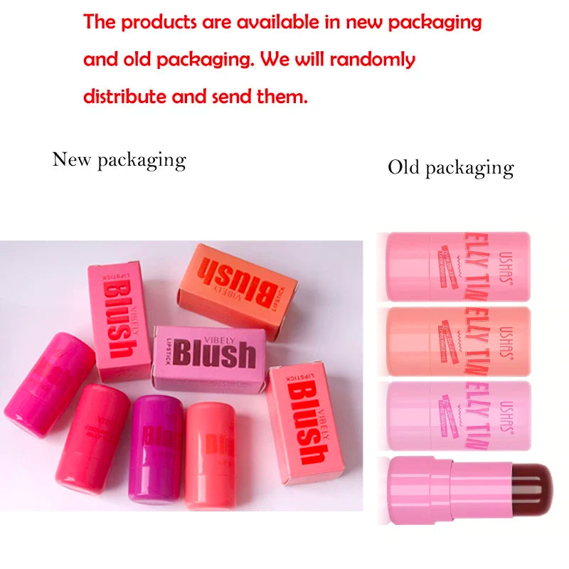 4 Colors Jelly Blush Stick Lip Balm Eyeshadow 3-in-1 Multi-Use Matte Blush Moisturize Brighten Lip Gloss