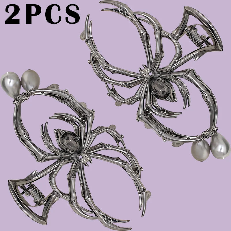 Women's Y2K Sweet Personalized Hair Clip Rhinestone Imitation Pearl Alloy Metal Skull Spider Claw Design for Daily Use