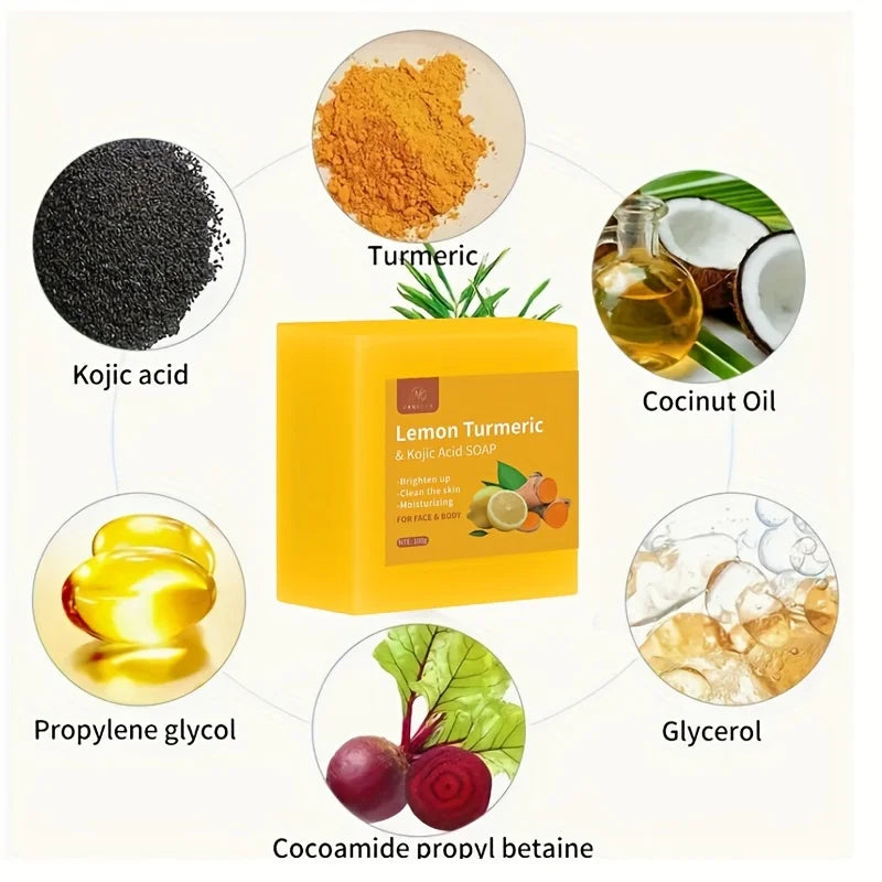 Pure Botanical Lemon Turmeric Kojic Acid Handmade Soap Set - 2 x 100g Bars, Unisex, Ideal for Home and Travel Use