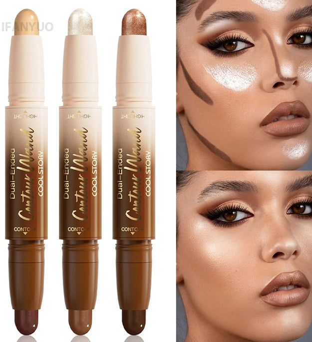 Contour Stick Double-Ended Highlight and Shadow Cream Waterproof Full Coverage Concealer Natural Finish Makeup for All Skin Tone