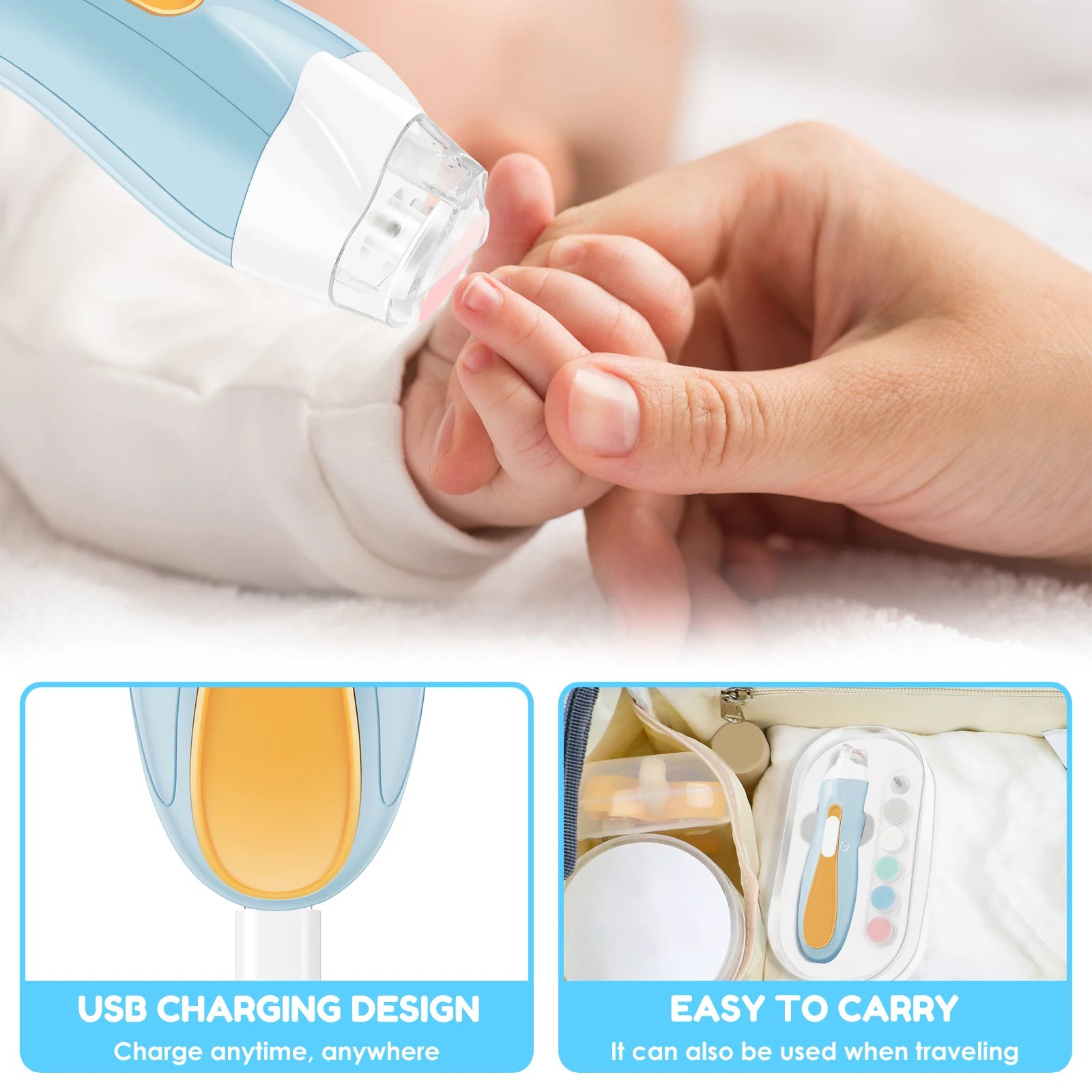 Electric Baby Nail File Lightweight USB Charging Baby Nail Clipper with LED Low Noise Stepless Speed Control Electric Nail File