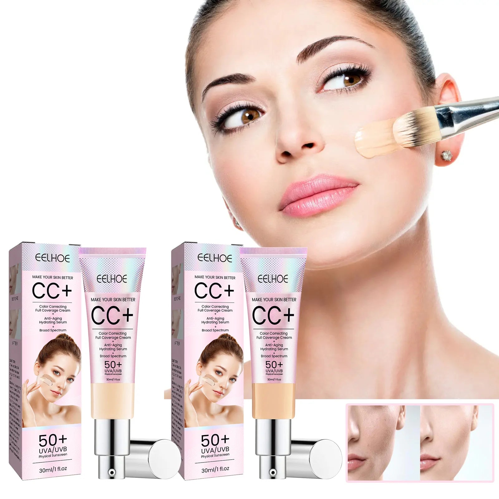 CC Foundation Cream Natural Moisturizing Waterproof Brightening Foundation Concealer Coverage Blemish Oil-control Lasting Makeup