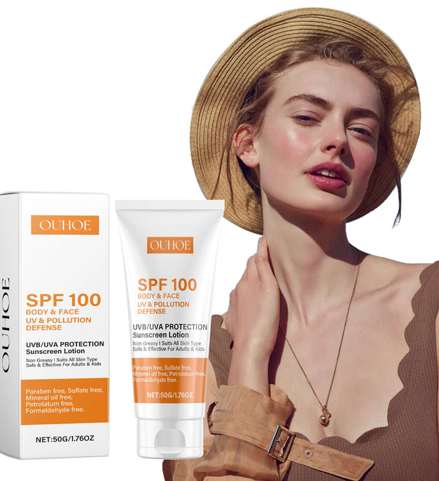 Face & Body Sunscreen Non-Greasy SPF 100+ Facial Sunblock UVA & UVB Protection Sunblocking Cream Anti Aging for Summer Beach