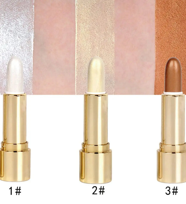 3 Color Highlighter Stick Portable Face Contour Natural Shimmer Glow Long-Lasting Cream Highlighter for Cheekbones Nose