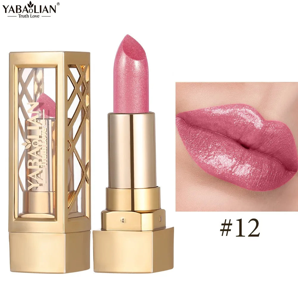 Hollow Carved Lipstick Pearlescent Glitter Velvet Shiny Red Brown Waterproof Lasting Nude Pink Luxurious Sparkling Lip Gloss