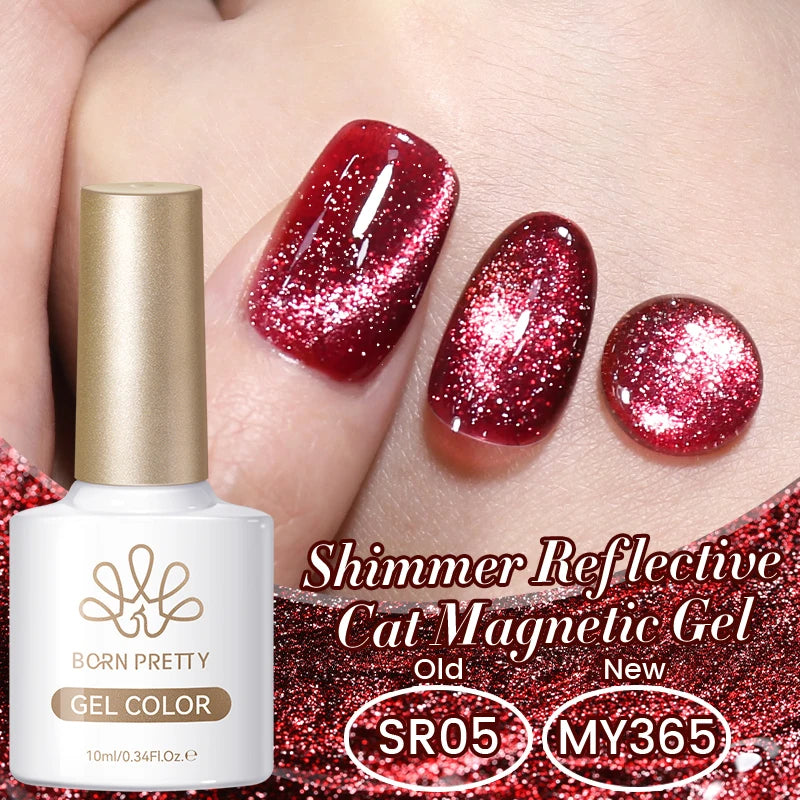 BORN PRETTY 10ml Dark Red Cat Magnetic Gel Nail Polish for Winter Nails DIY Jelly Glass Silver-Light Varnis Semi Permanent