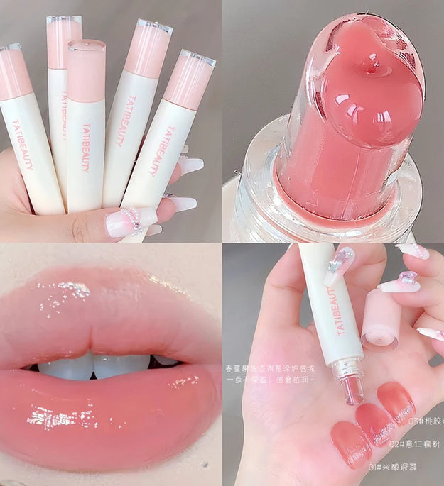 TATIBEAUTY Lip Jelly Essence Hydrating Lipstick Lip Gloss Lip Gloss Mirror Lip Gloss Lipstick Tender Pink Student Makeup
