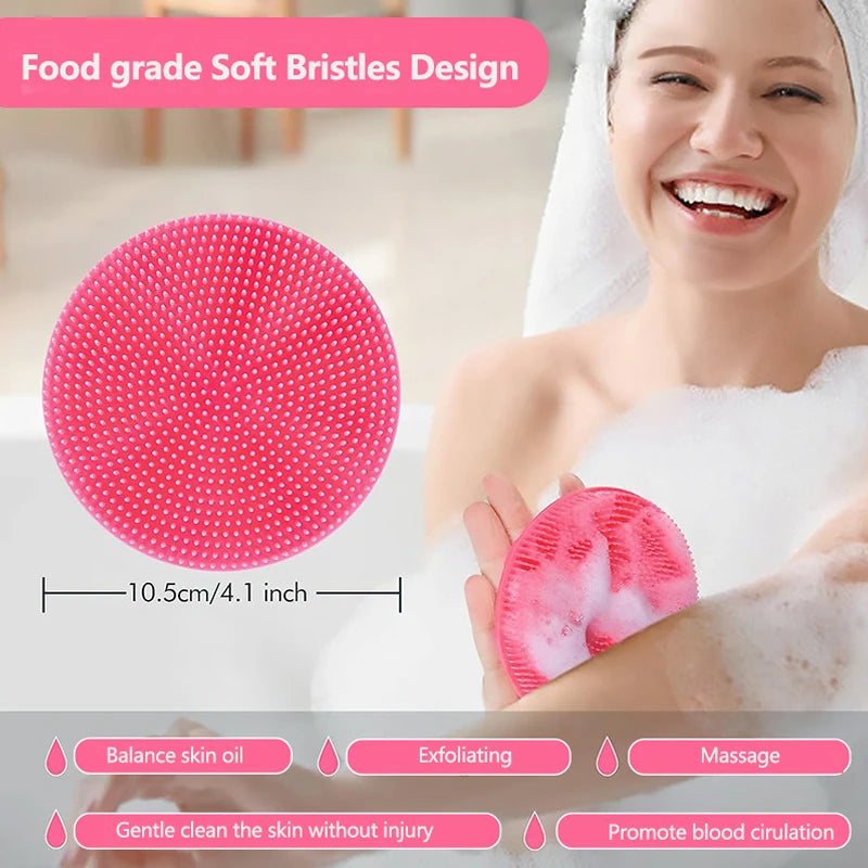 Soft Silicone Body Scrubber Shampoo Brush Handheld Shower Cleansing Brushes Exfoliating Bath Brush Head Massager Bathing Tools