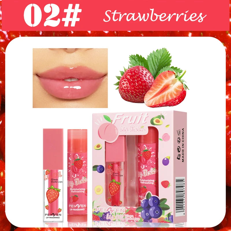 Fruit lip oil set, lasting moisturizing and nourishing lipstick, long-term lip care, Christmas gift for girls