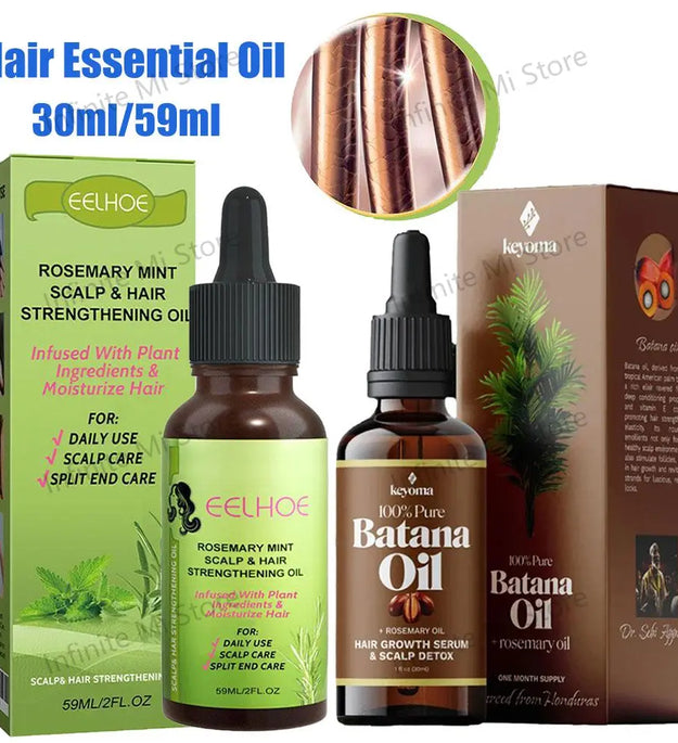 30ml/59ml Batana Rosemary Mint Scalp Hair Strengthening Oil Biotin Essential Oils Nourishing Treatment Split Ends Dry All Types